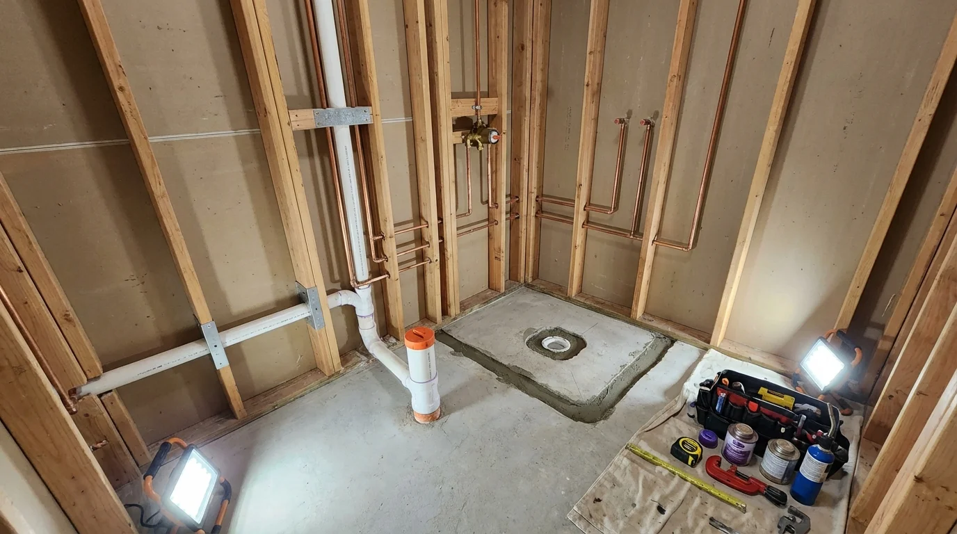 Bathroom rough-in plumbing during remodel by Johns Plumbing LLC in Oak Grove