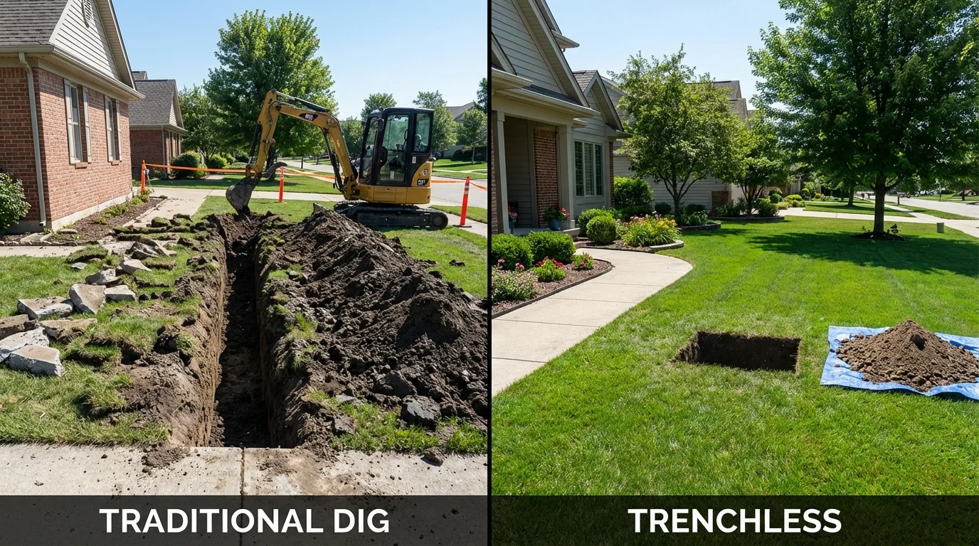 Trenchless sewer repair with minimal yard damage versus traditional excavation in Oak Grove, LA